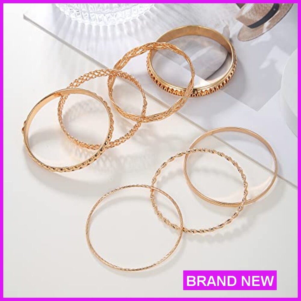 Stackable Textured Bangle Bracelets Set Boho Chic… - image 3